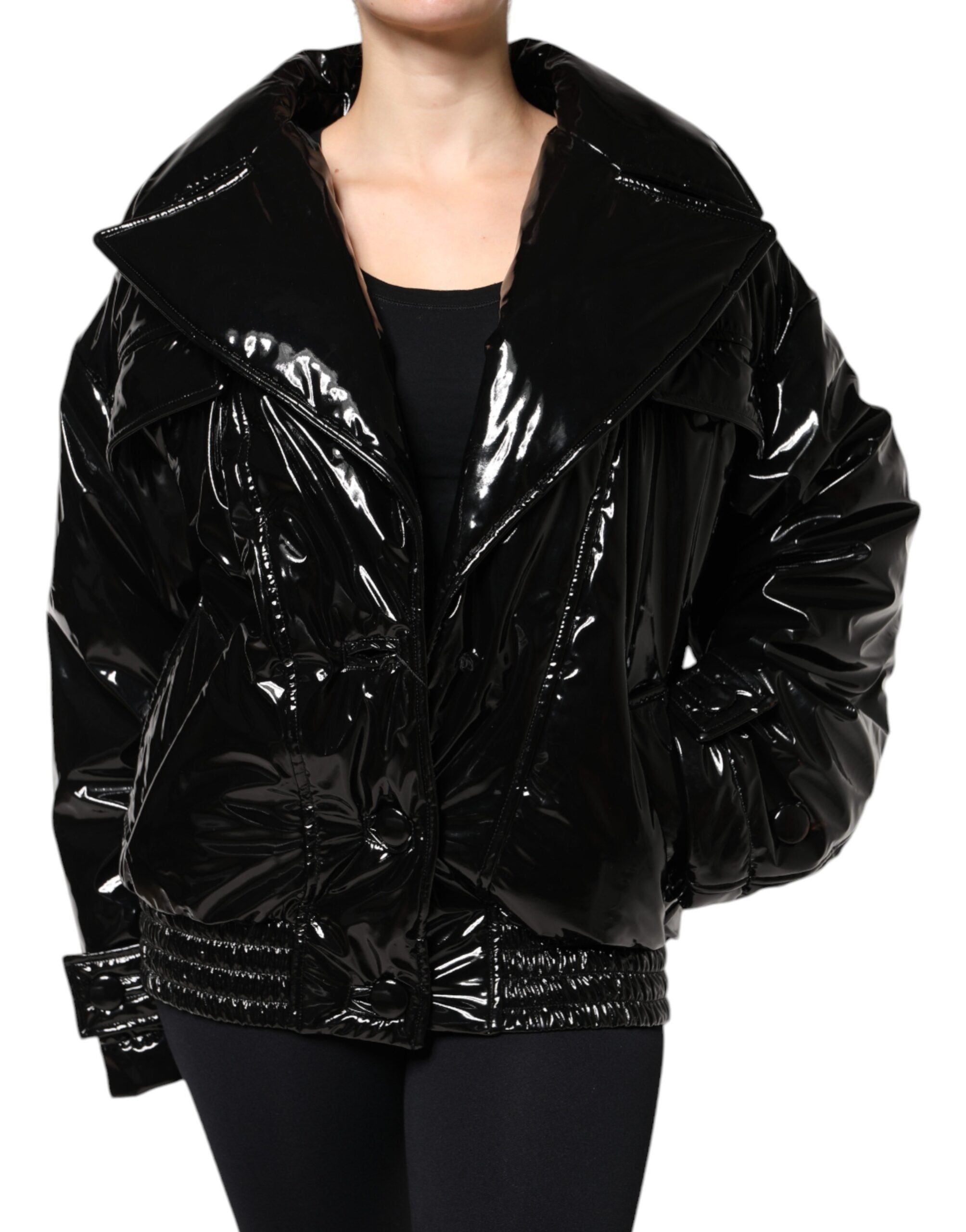 Polyester and PU Blouson Jacket — Black