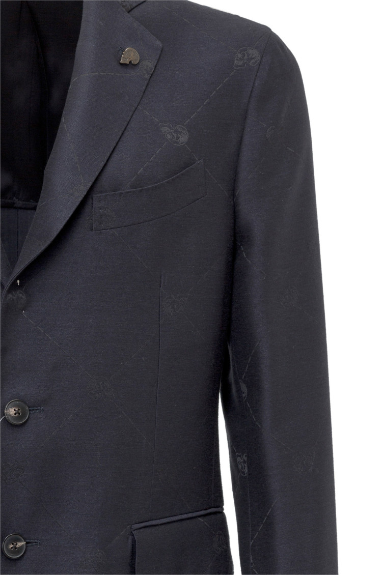 Black Textured Notched Lapel Jacket