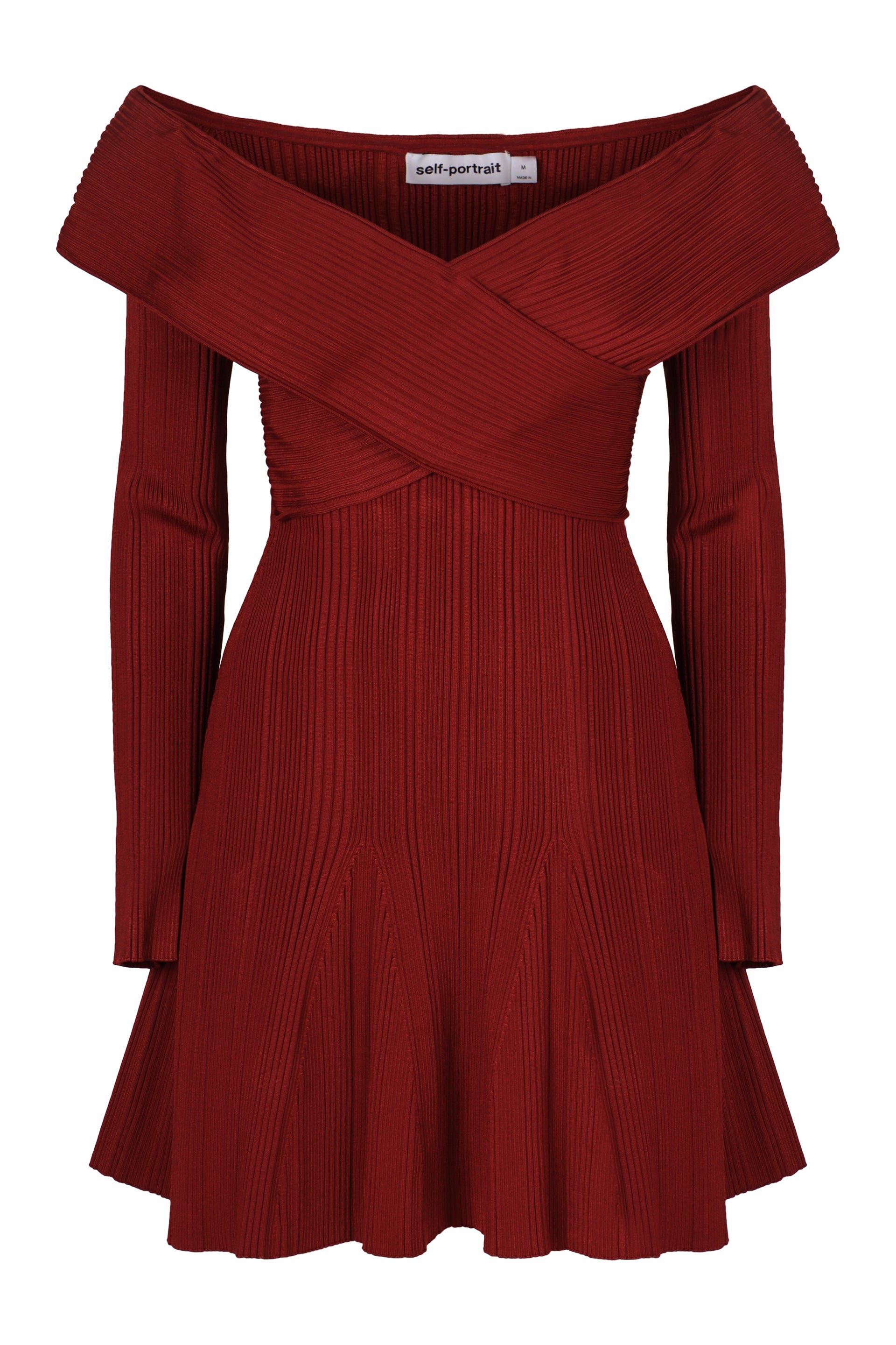 Mini Knit Viscose Off-Shoulder Dress with Gathers