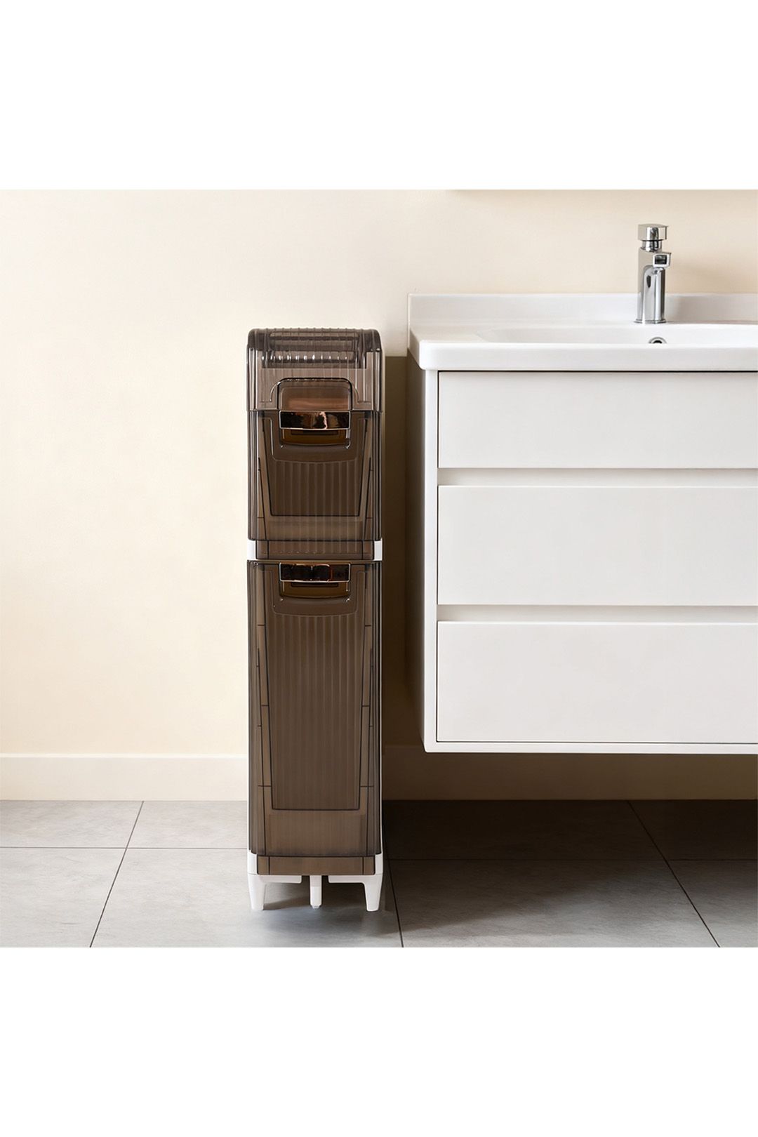 Living And Home 3-Tier Plastic Tall Narrow Storage Cabinet Bathroom Storage Cupboard With Wheels In White