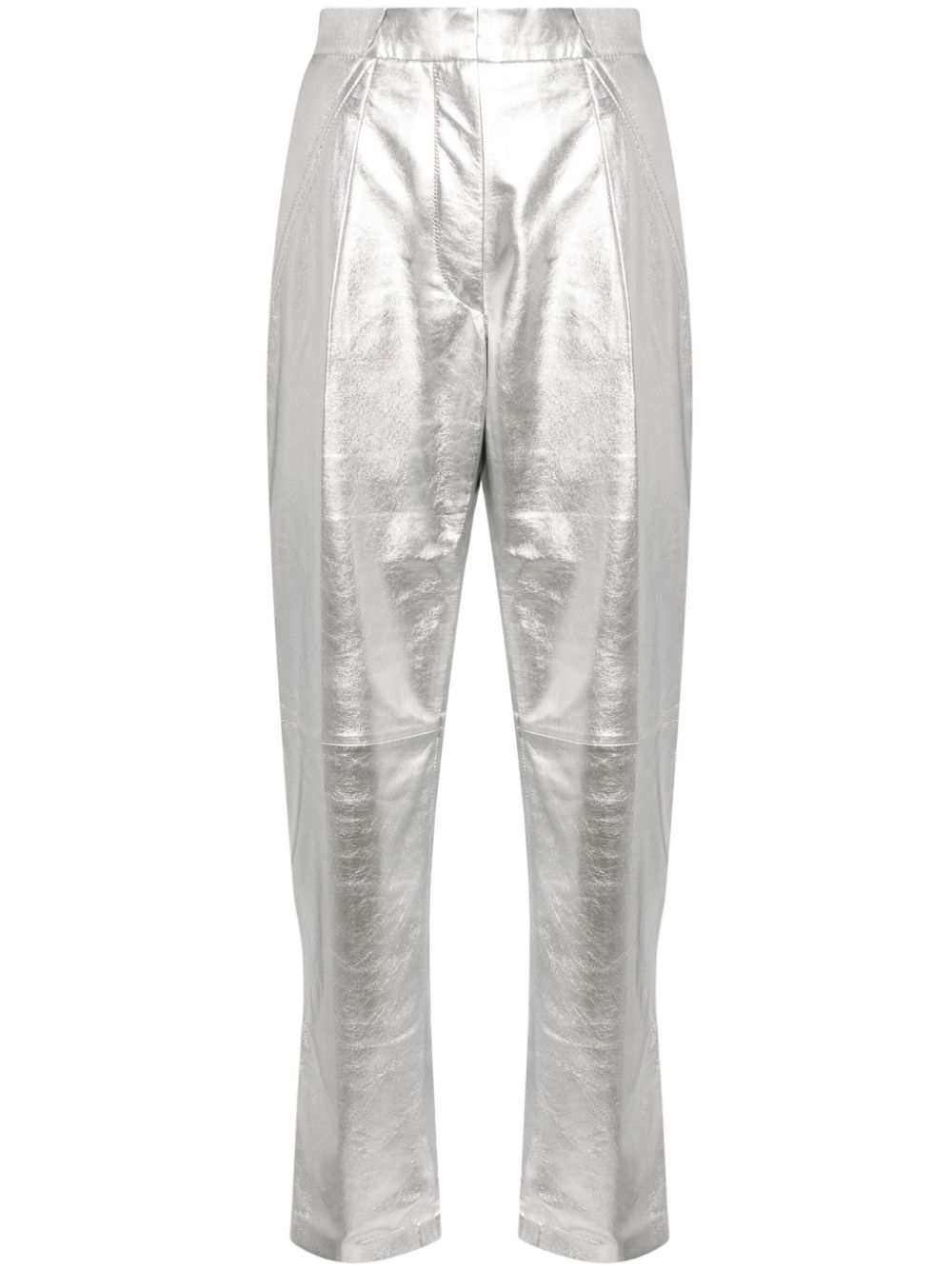 Metallic leather tapered trousers - Silver