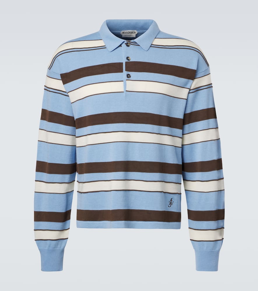 Striped cotton and wool-blend polo shirt