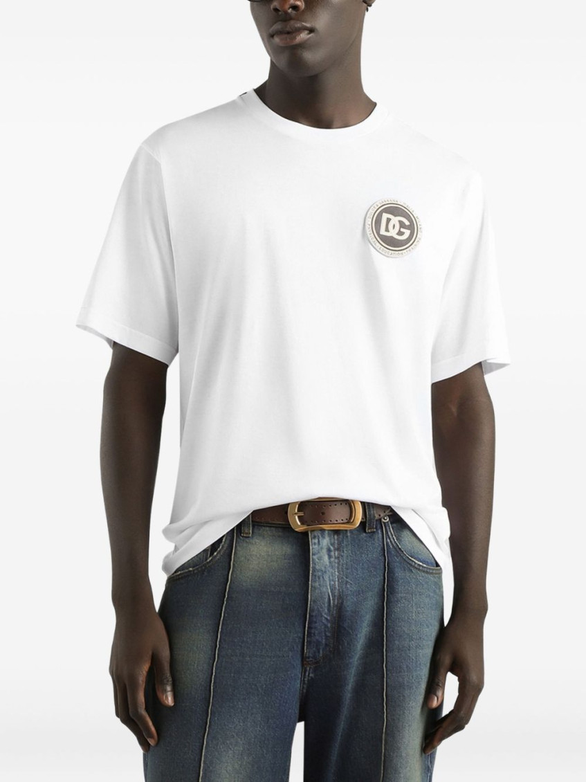 White Crewneck T-Shirt With Logo Embroidery On The Front In Cotton Man