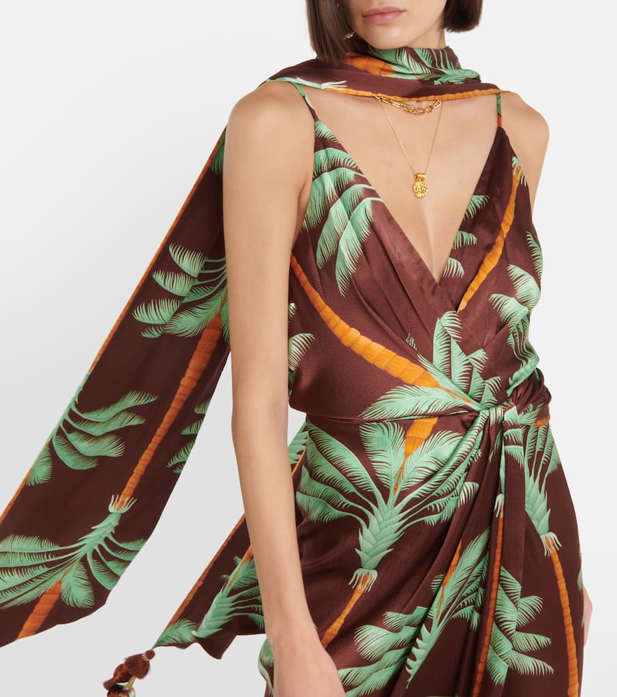 Embroidered printed silk maxi dress