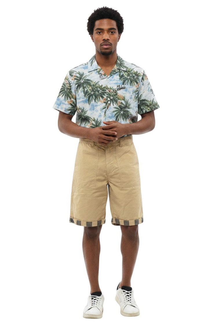 Beige Relaxed Solid Shorts