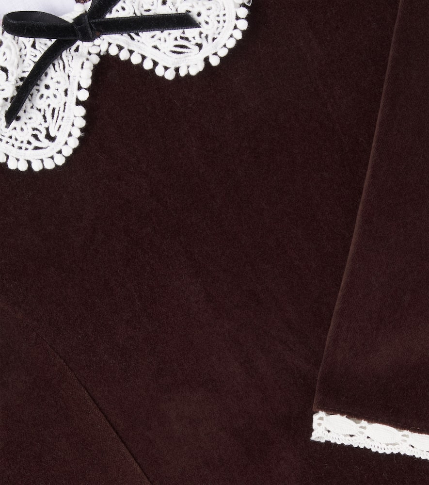 Bow-detail velvet and broderie anglaise dress