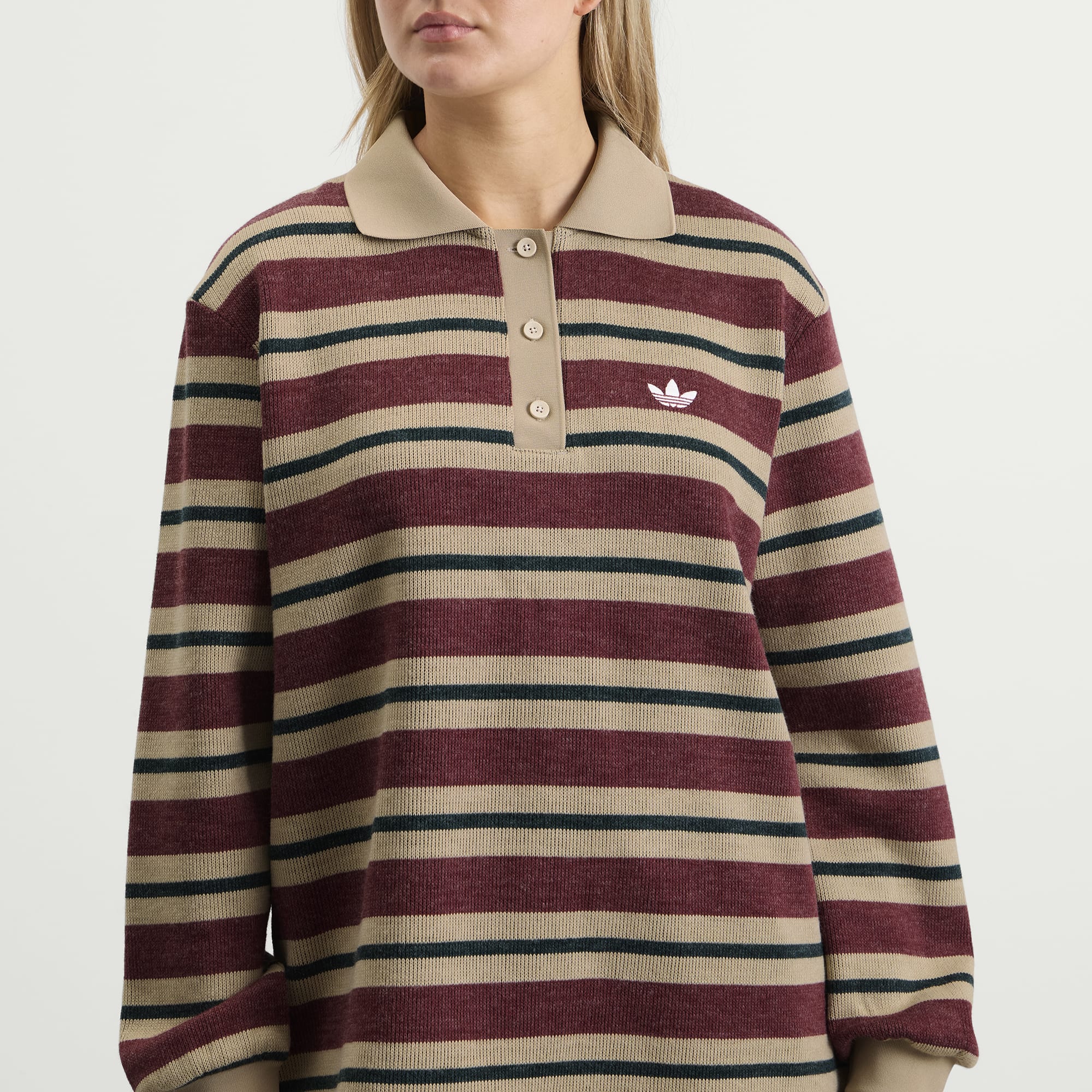 Women's Striped Polo Knit Jumper Shadow Red