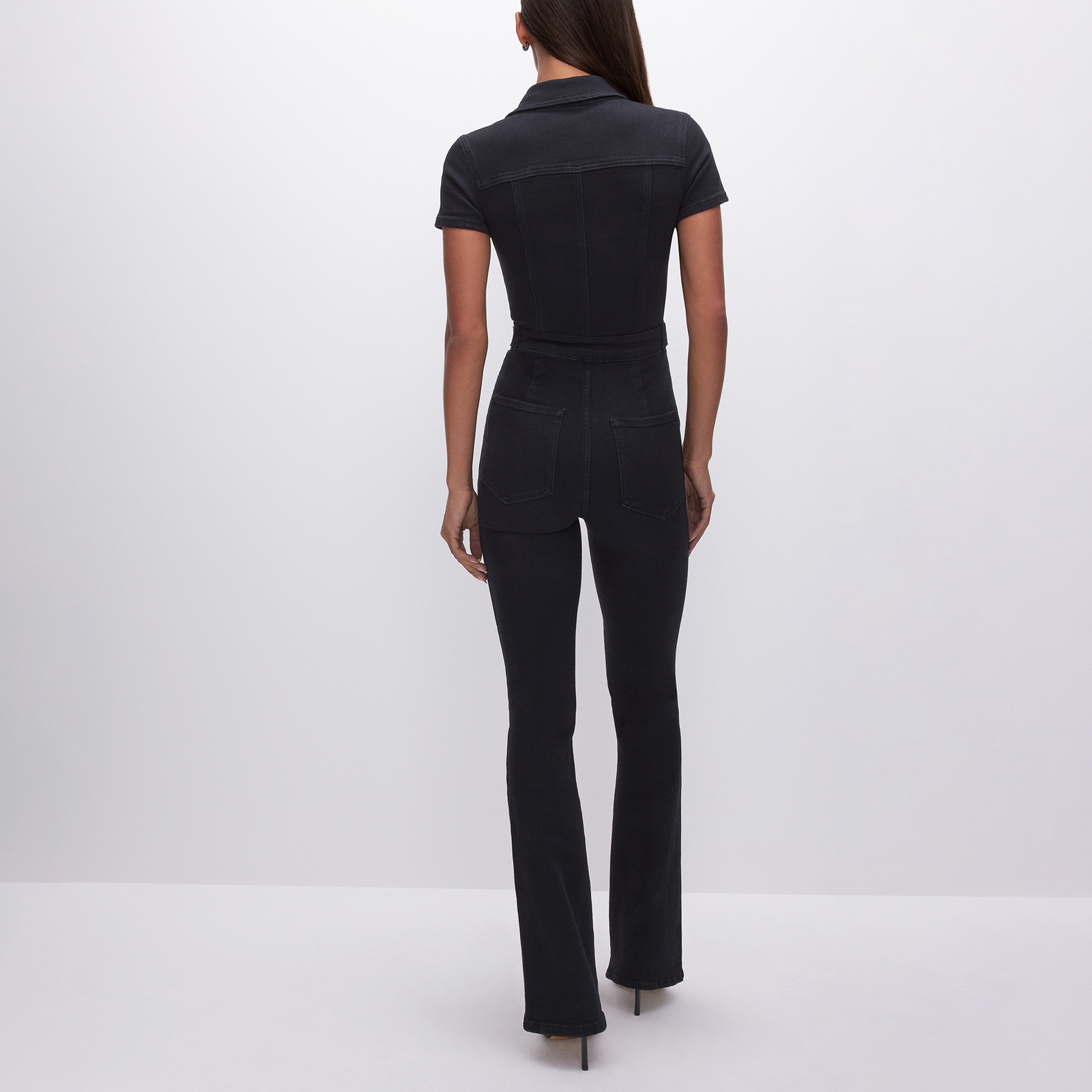 Good American Fit For Success Stretch-Denim Bootcut Jumpsuit - L