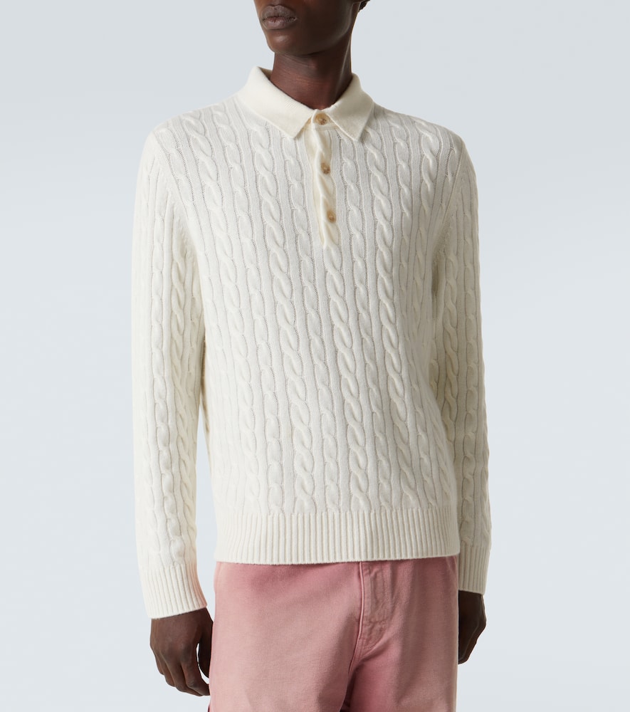 Cable-knit cashmere polo sweater