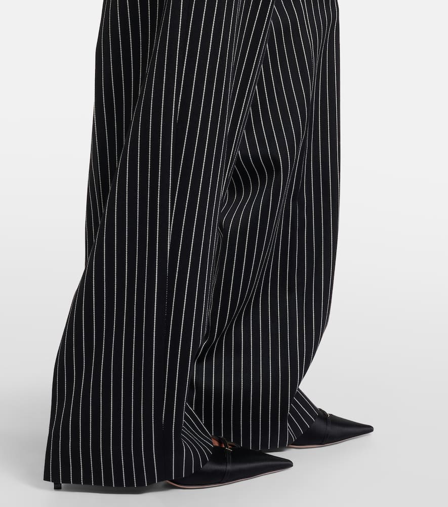 Striped wool and cotton straight pants