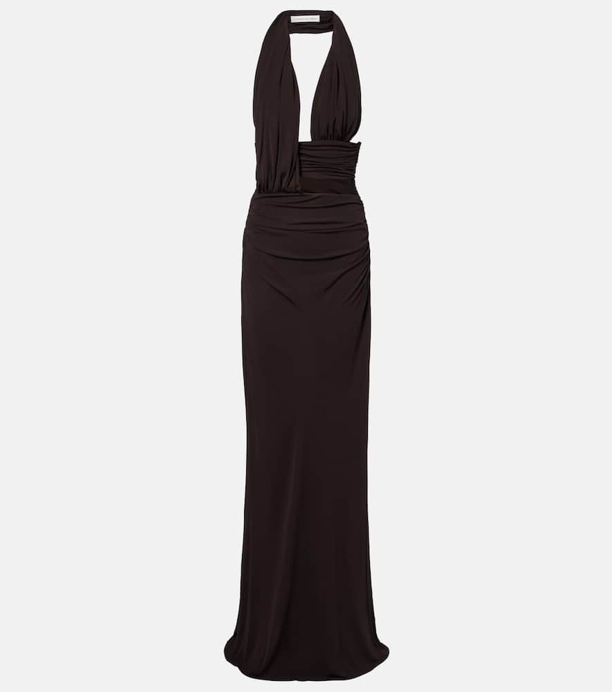 Cutout halterneck jersey maxi dress