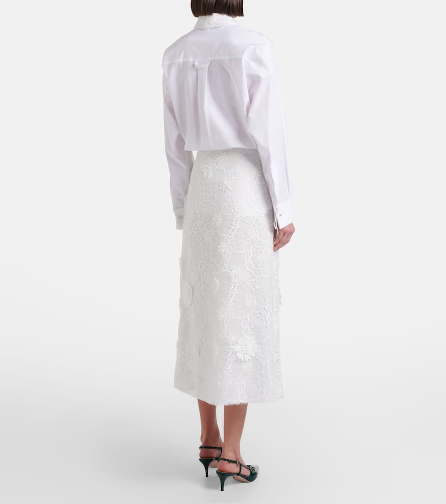 Sheer Meadow floral organza midi skirt