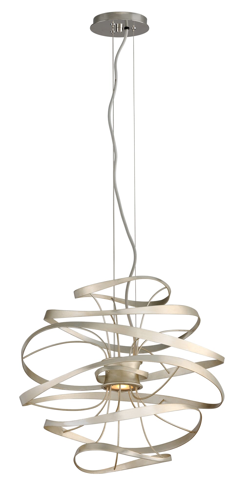 Corbett Calligraphy 2-Light Pendant Light in Silver Leaf Polished Stainle