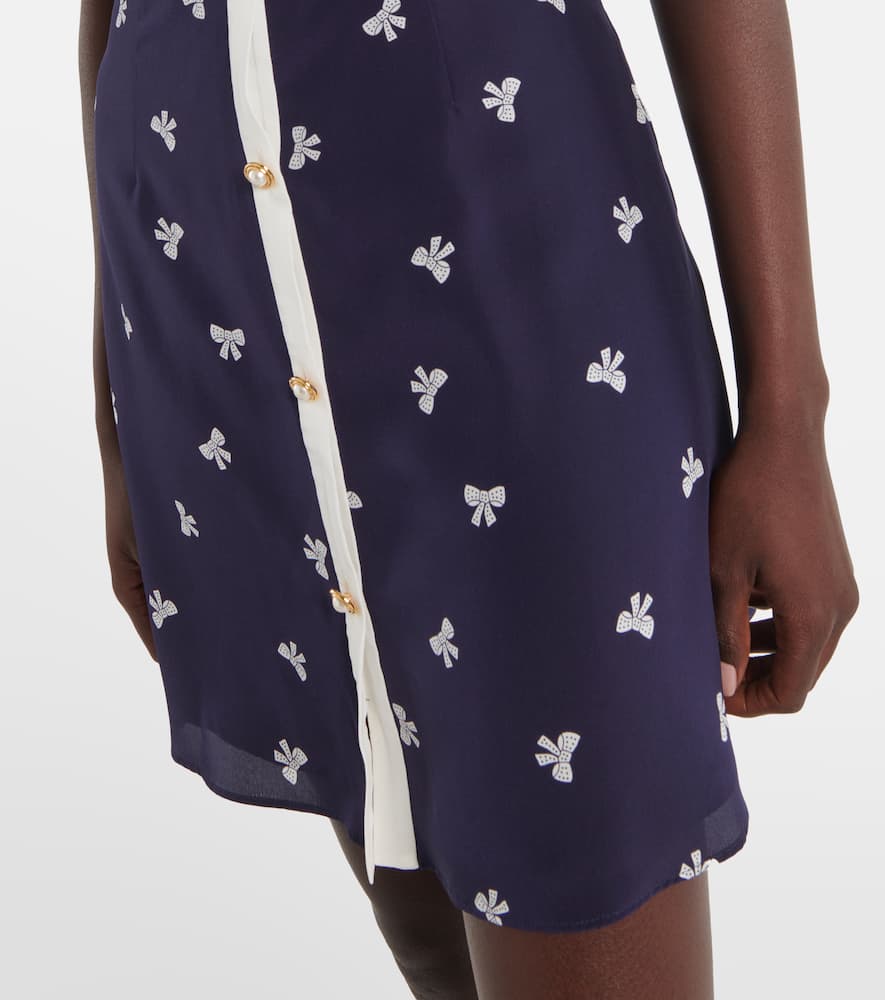 Bow-detail polka-dot silk minidress