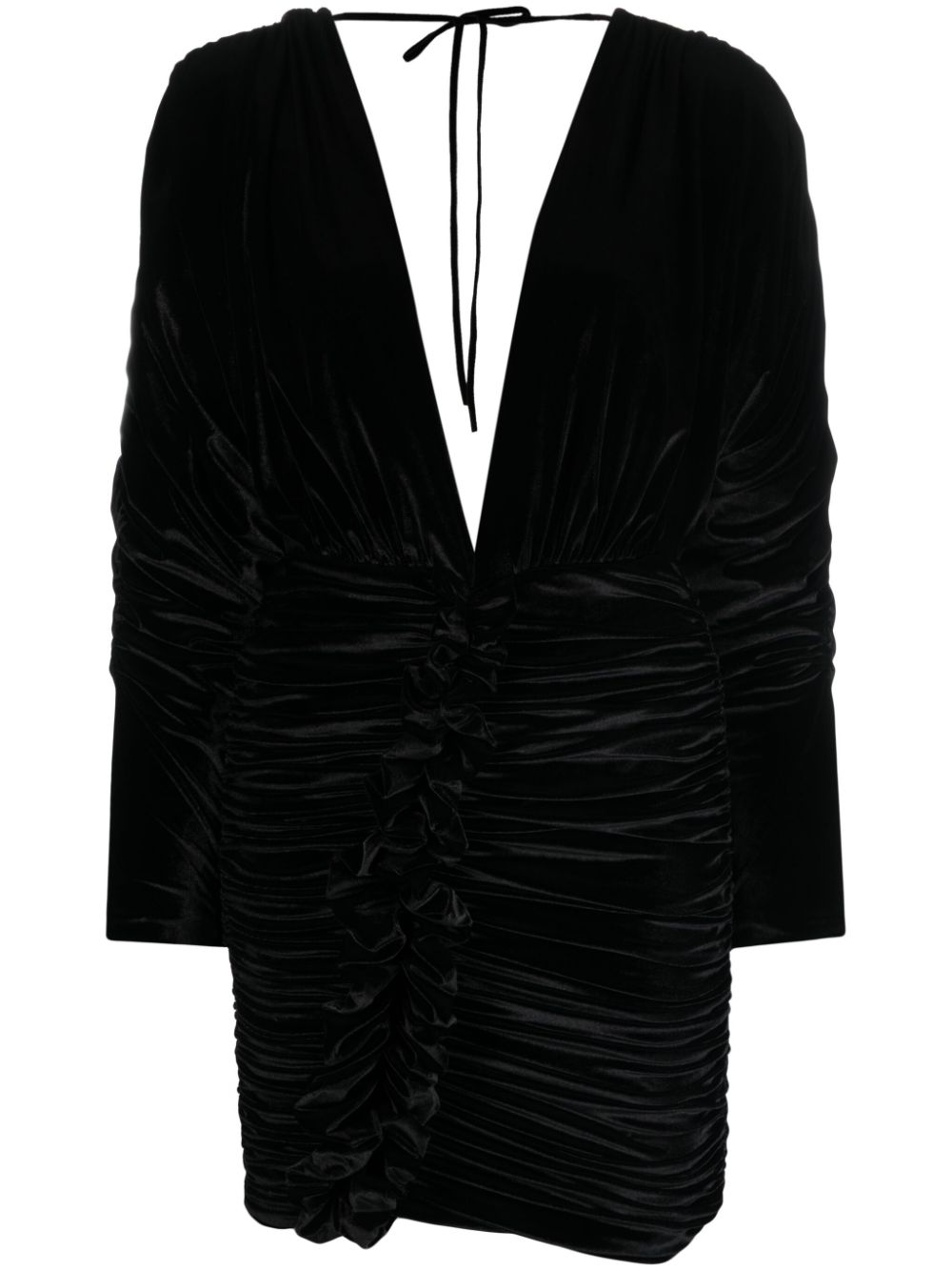 Floral-appliqué ruched minidress - Black