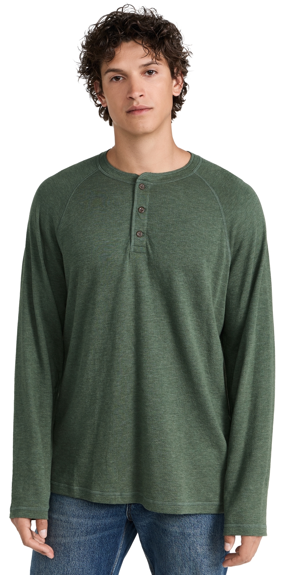 Cloud Long Sleeve Henley Deep Fern Heather 