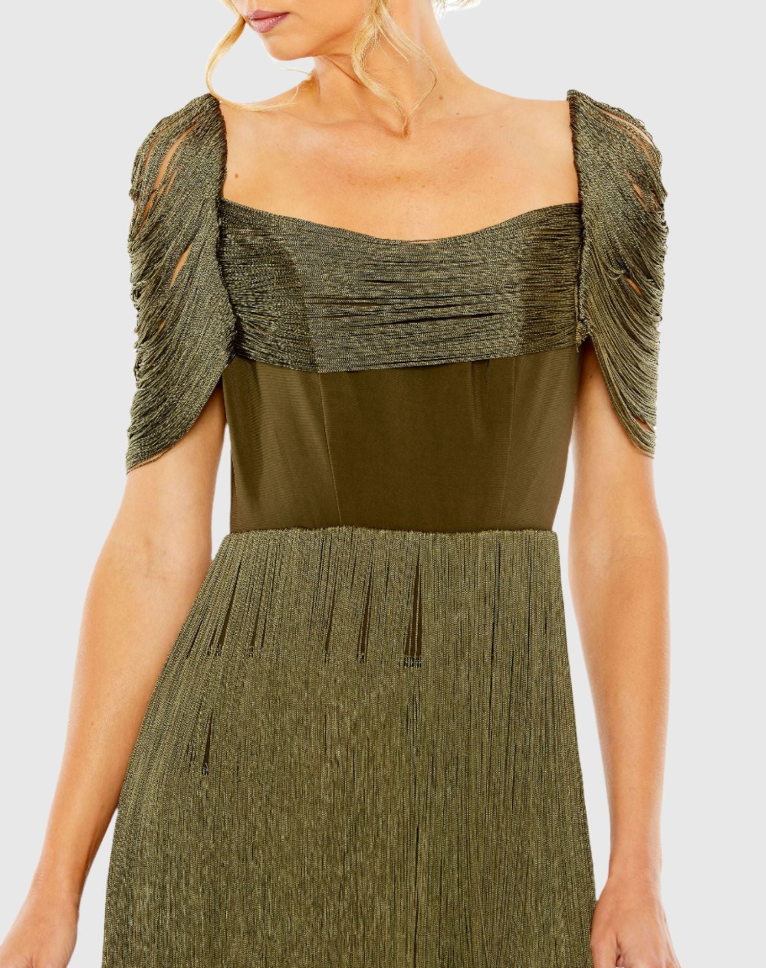Short Sleeve Fringee Detailed Midi Dress In Olive