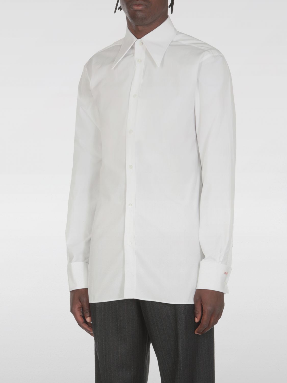 Pointed-collar cotton shirt - White