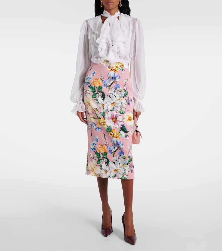 Floral silk-blend pencil skirt