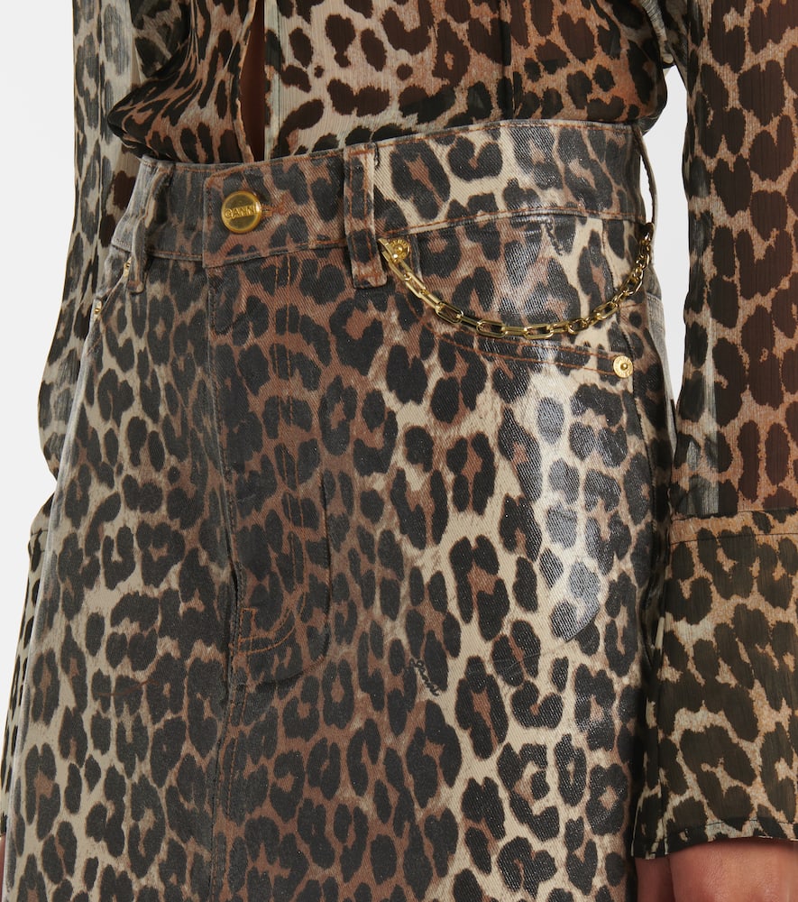 Leopard-print denim skirt