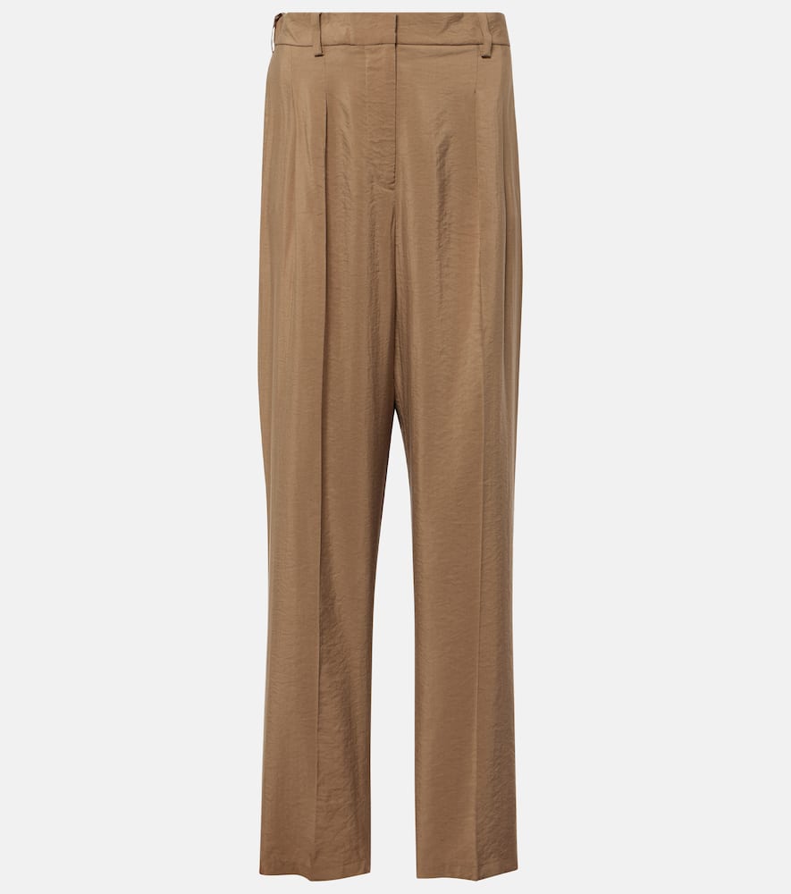 Pleated silk-blend twill straight pants