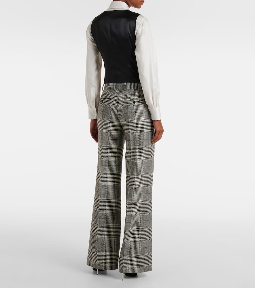 Prince of Wales check wool and cashmere flared pants