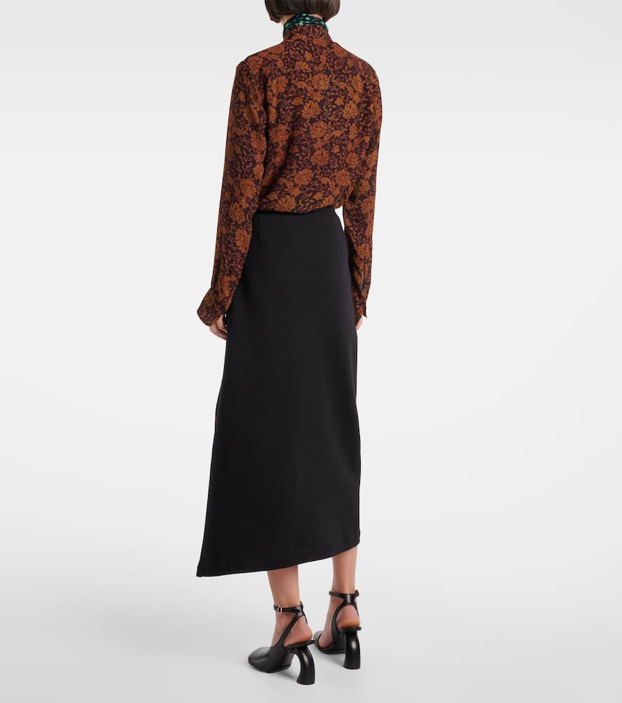 Draped asymmetric jersey midi skirt