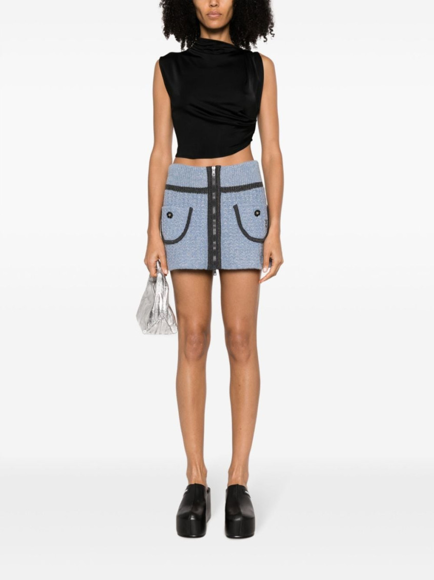 Cerulean Wool Blend Mini Skirt