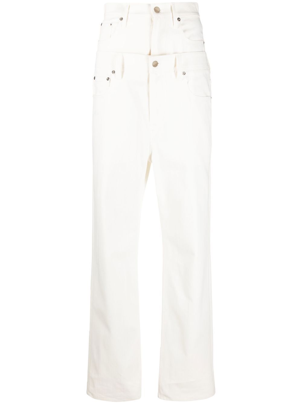 Double-waist straight-leg jeans - White