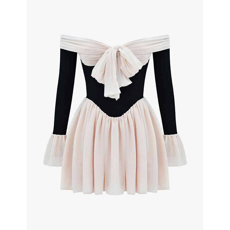 Womens Black & Cream Alana Off-the-shoulder Stretch-woven Mini Dress