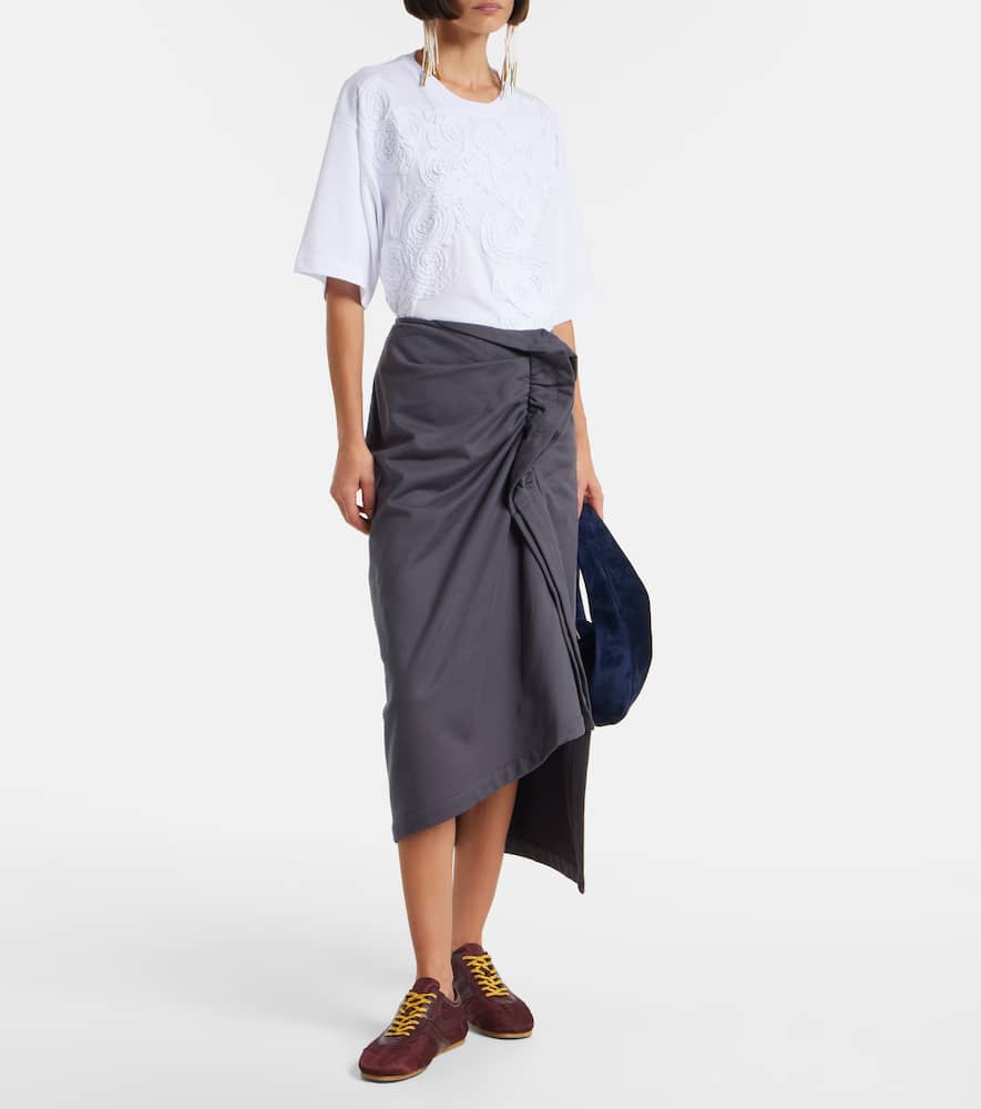 Ruffled cotton midi skirt