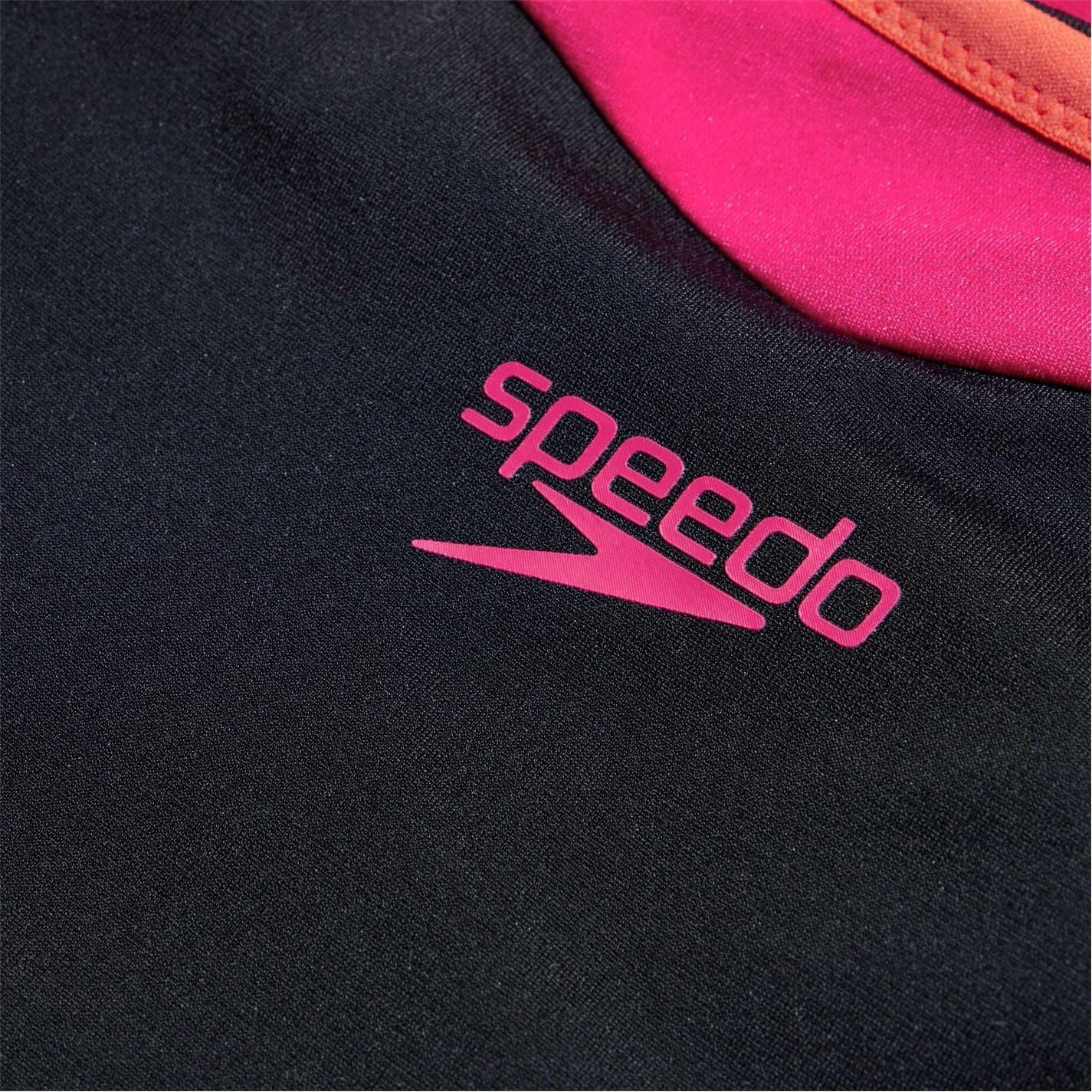 Speedo Womens Solid Patterned Halter Neck Tankini Swimsuit in Black/Pink