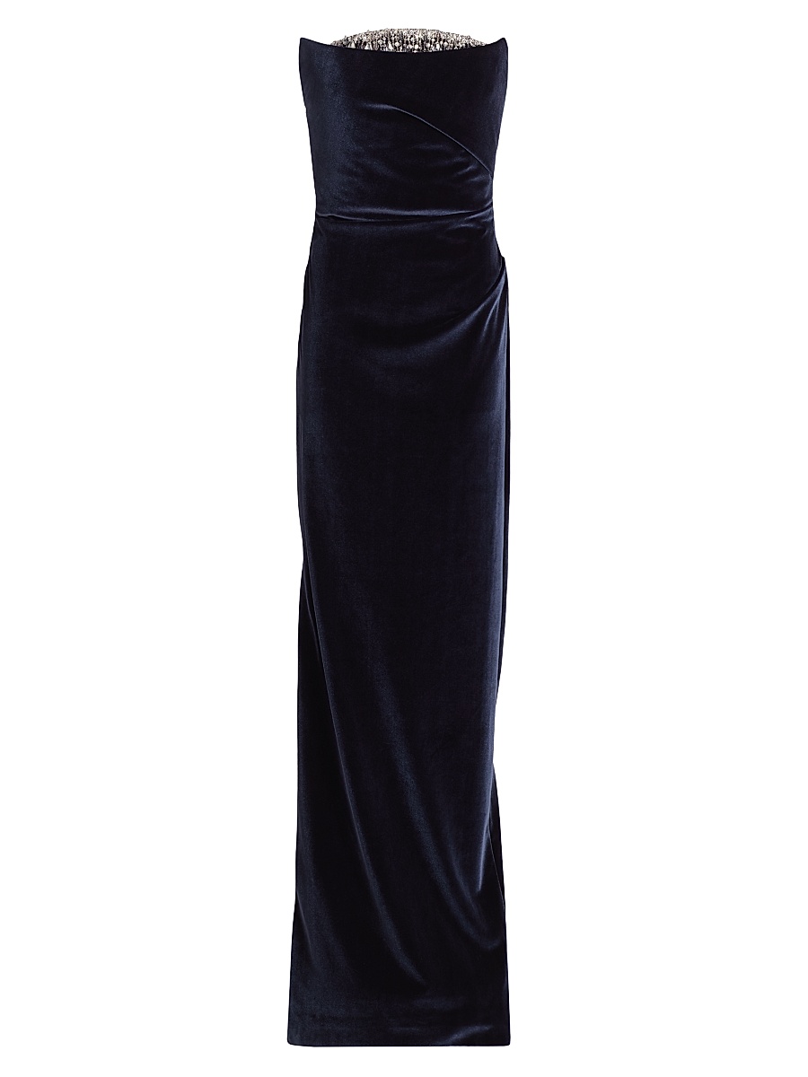 Women's Embellished Necklinie Velvet Column Gown - Charcoal Silver