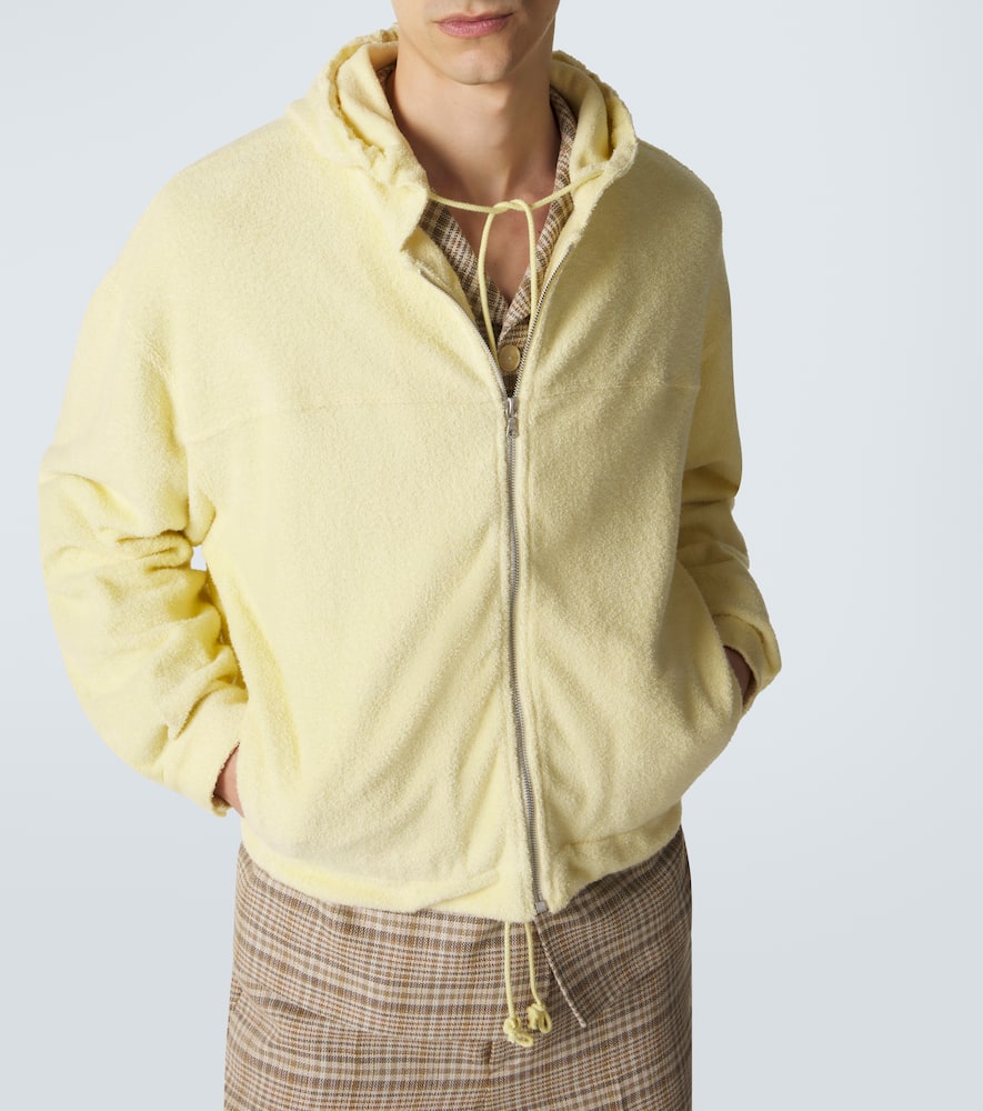 Cotton-blend pile zip-up hoodie
