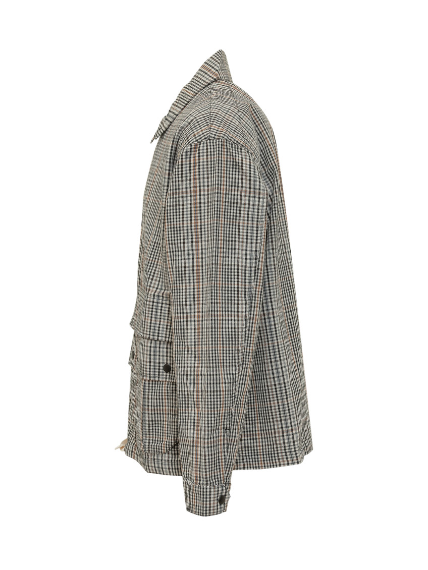 Beige Checks Shirt Collar Jacket