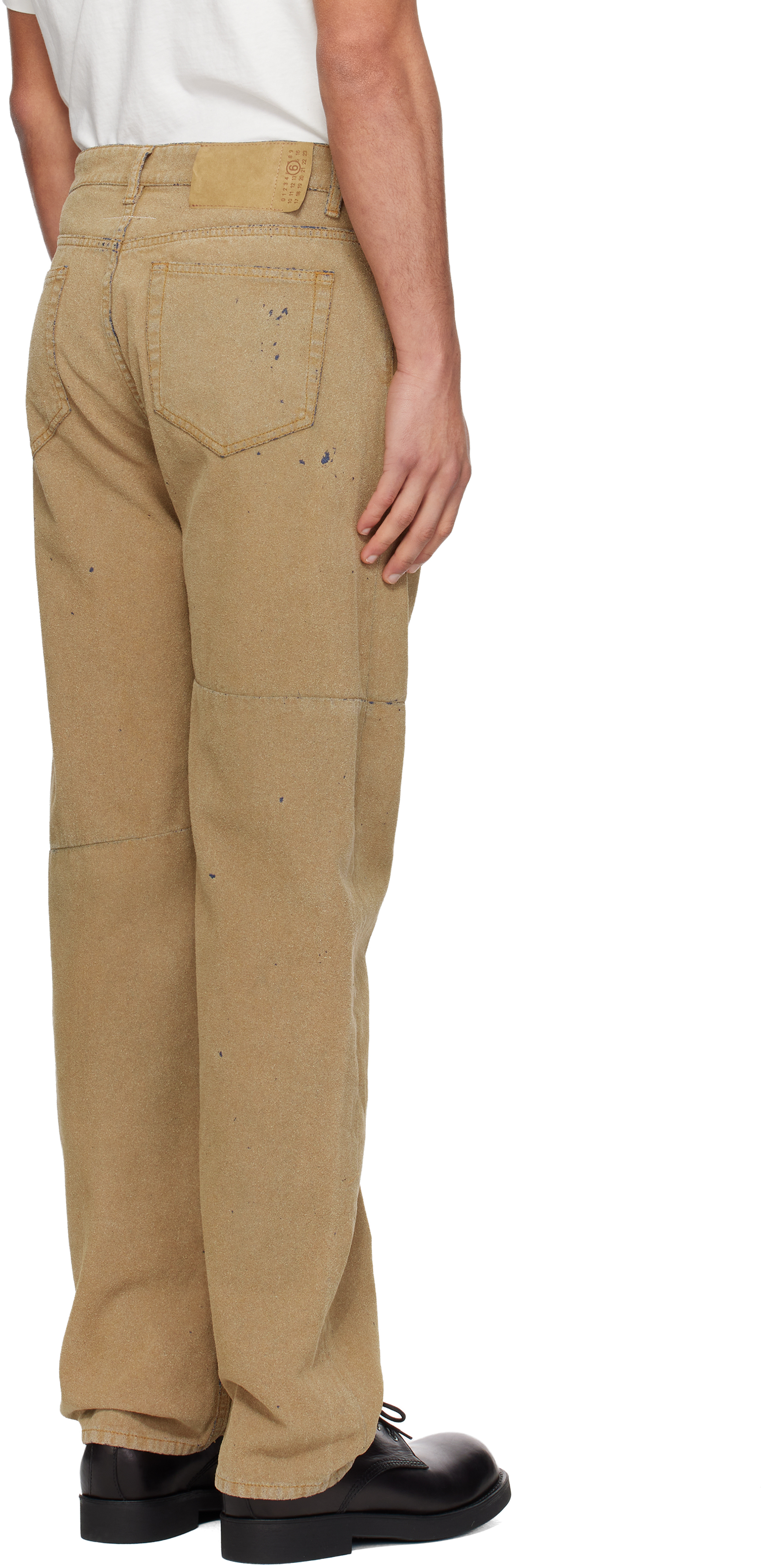 Beige Straight-Leg Faux-Suede Jeans