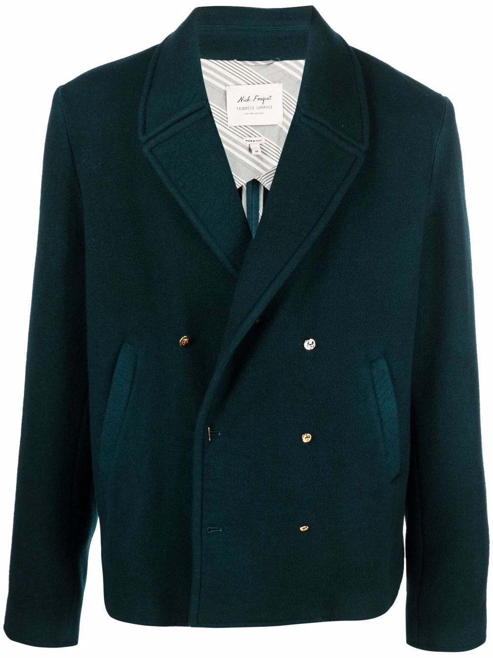 Double-breasted fitted peacoat - Green