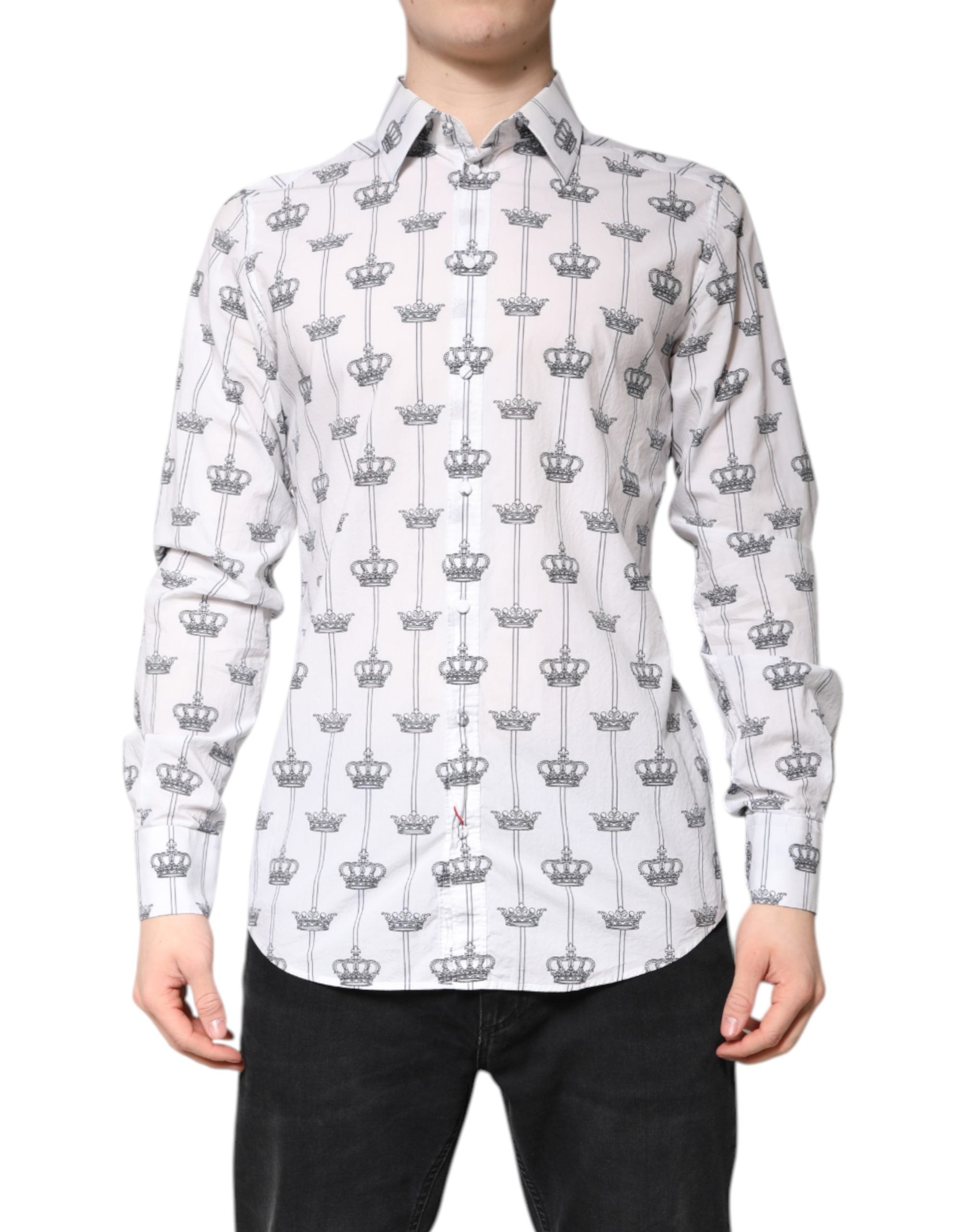 Crown-Jacquard Cotton Shirt — White