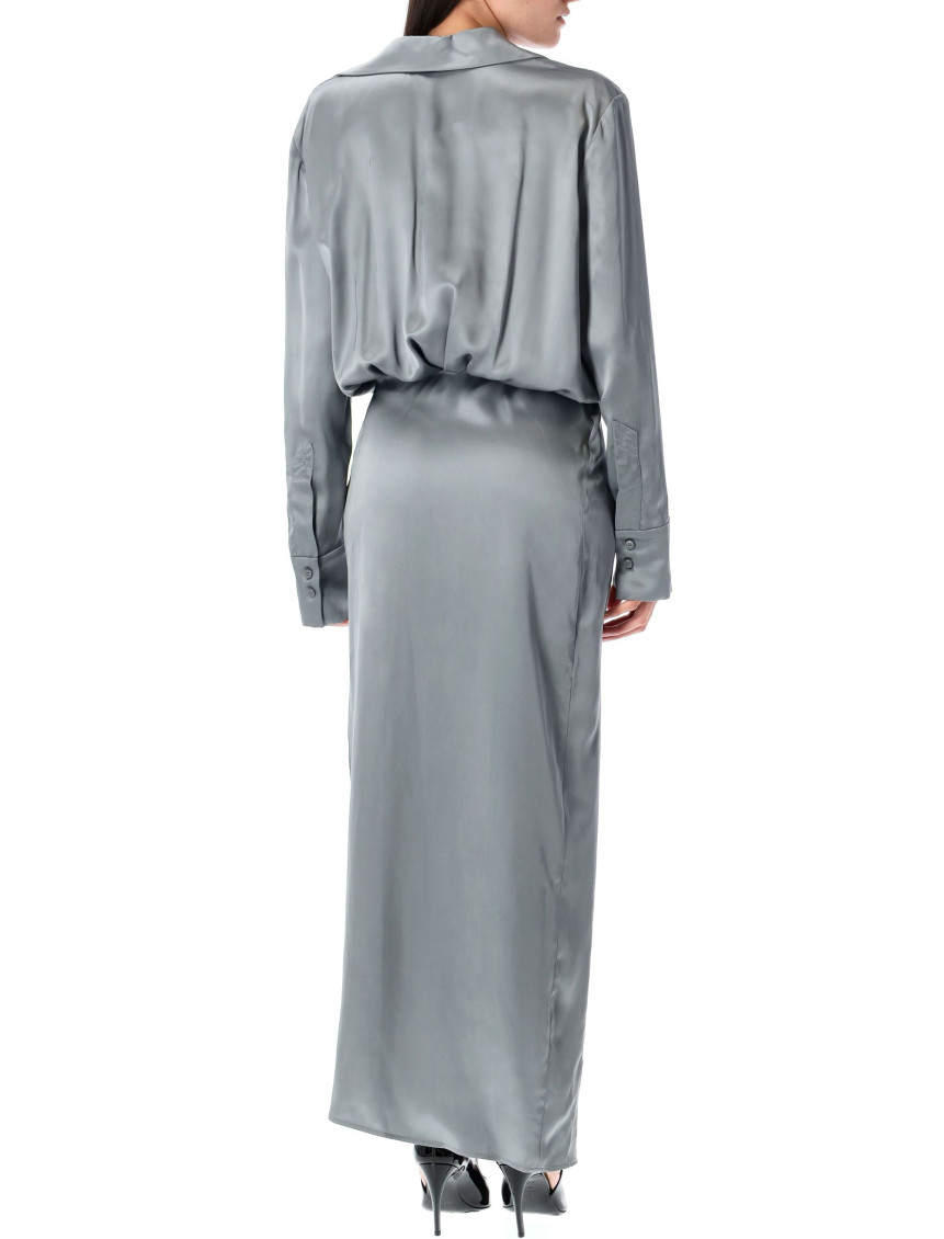 Grey Satin Wrap Dress