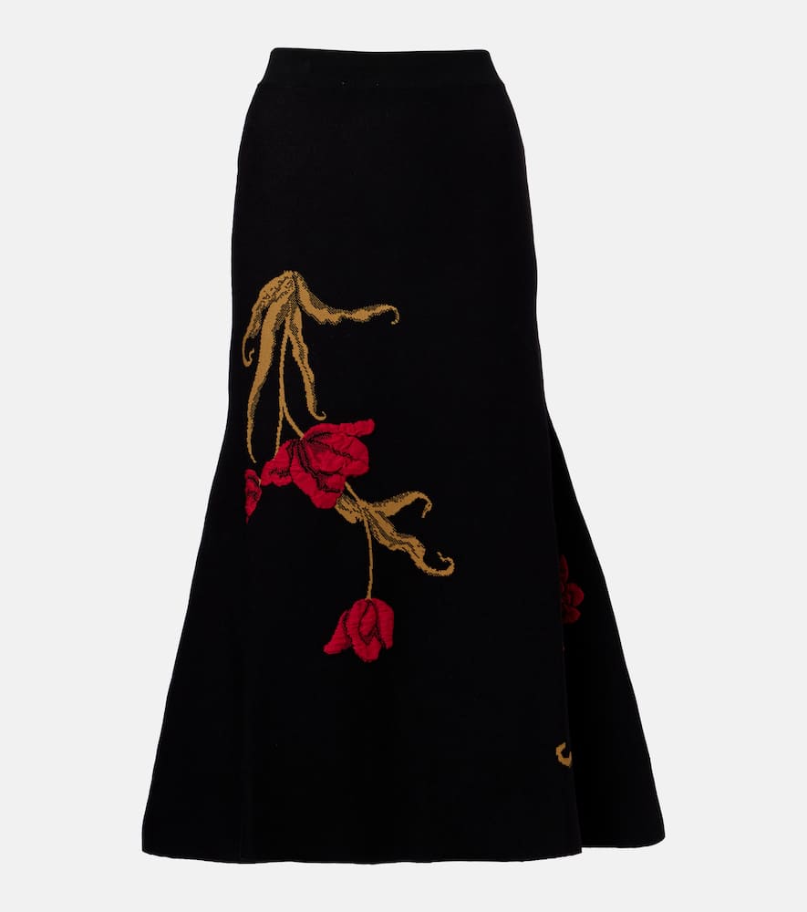 Floral jacquard midi skirt
