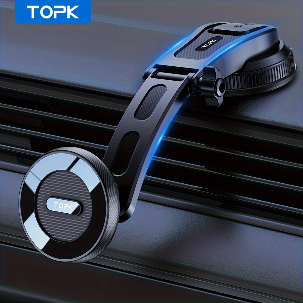 TEMU Topk D50c Magnetic Car Phone Holder Horizontal/vertical Adjustable Dashboard Mount With Strong Suction, , For Iphone 12/13/14