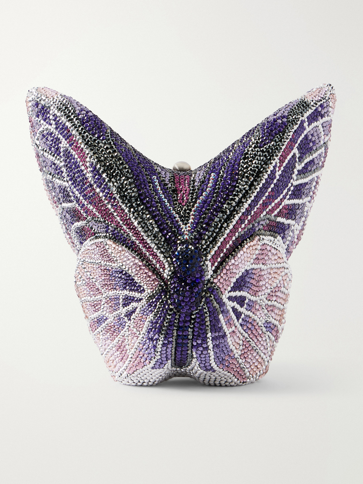 Butterfly Crystal-embellished Silver-tone Clutch - Purple
