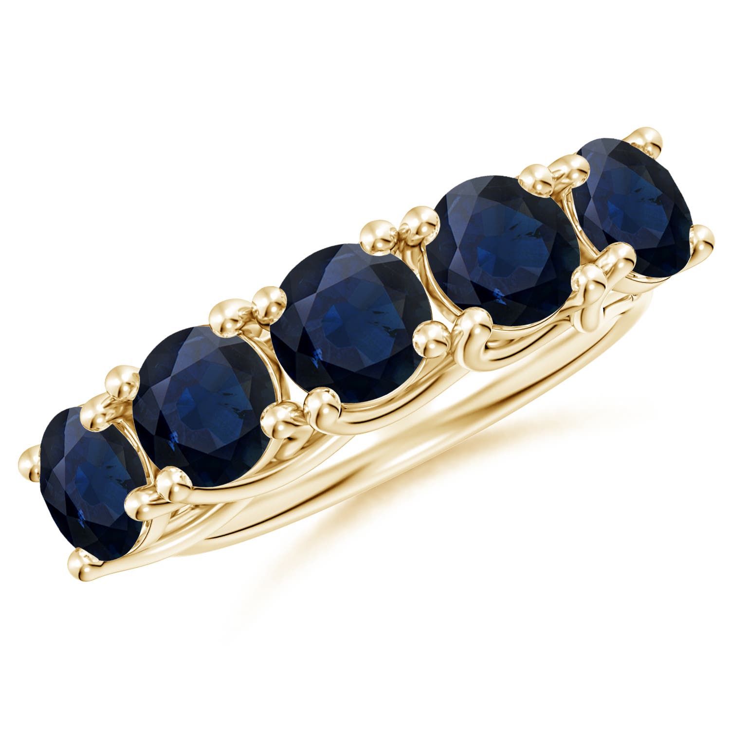 Angara 3.5 Carats Half Eternity Five Stone Blue Sapphire Wedding Band in 14K Yellow Gold