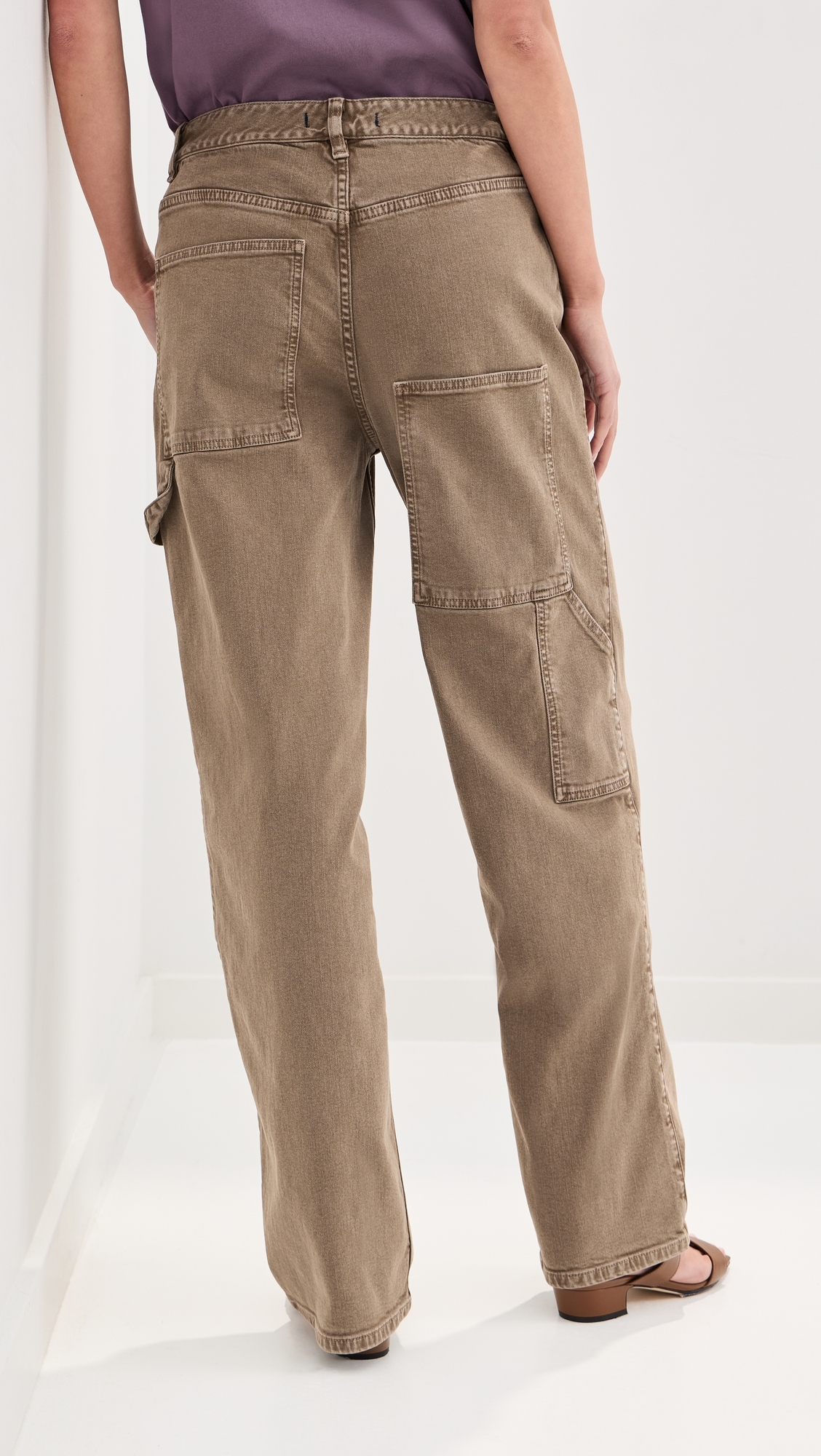 Garment Wash Stretch Twill Slouchy Carpenter Jeans Brown