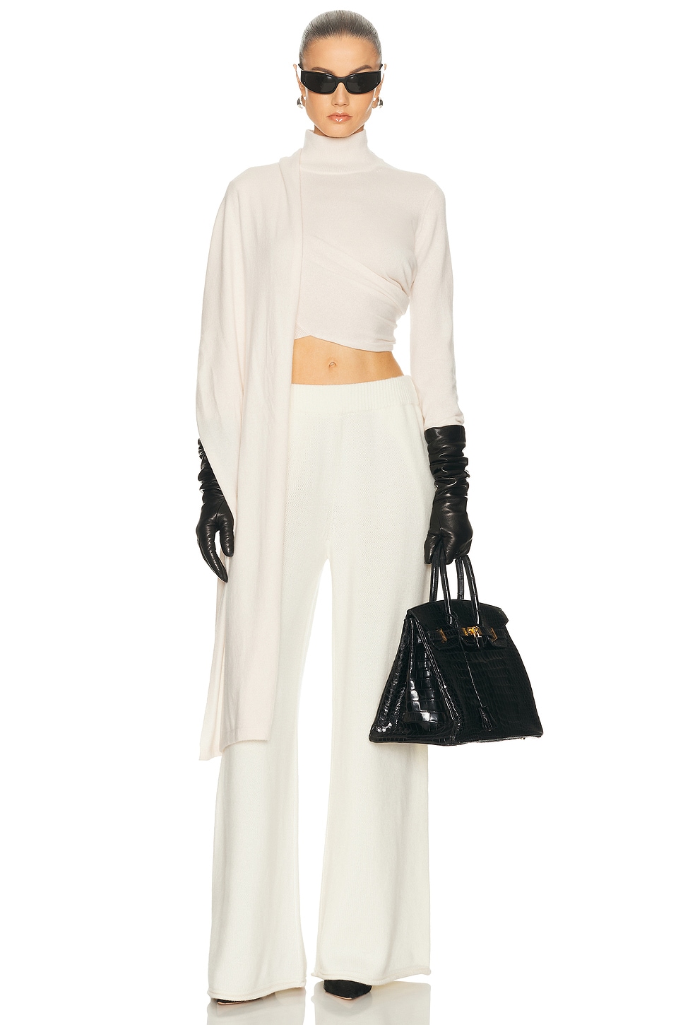 SRG Jetta Cashmere Draped Scarf Turtleneck in Cream. L. Also in XS, S