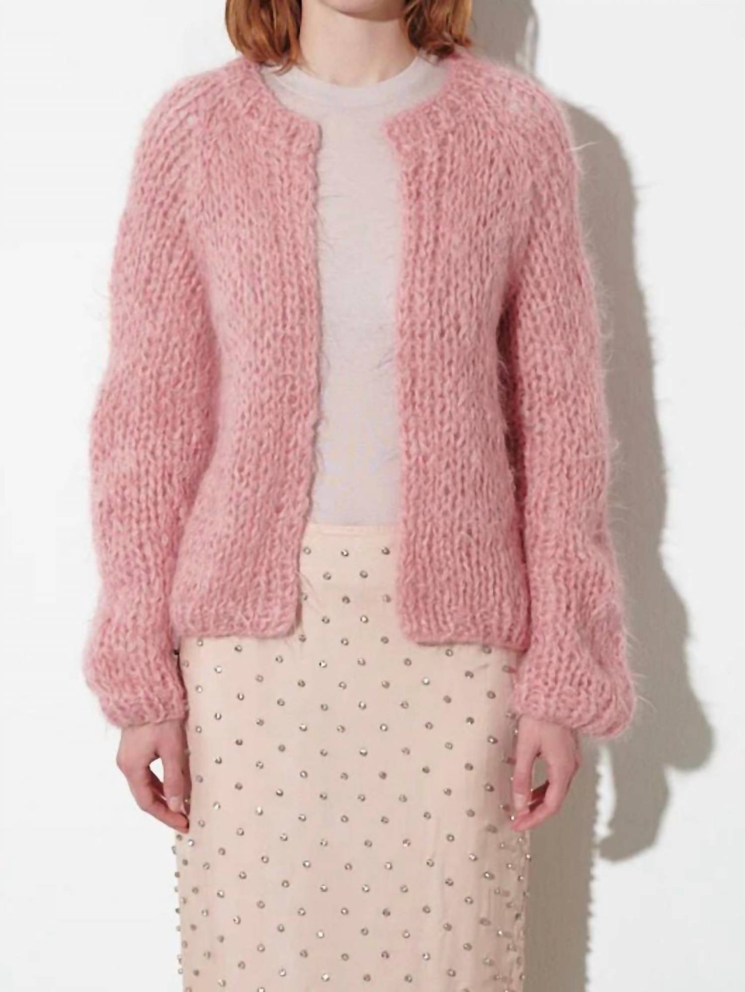 Women's Wool Alpaca Small Cardigan In Antique Rose
