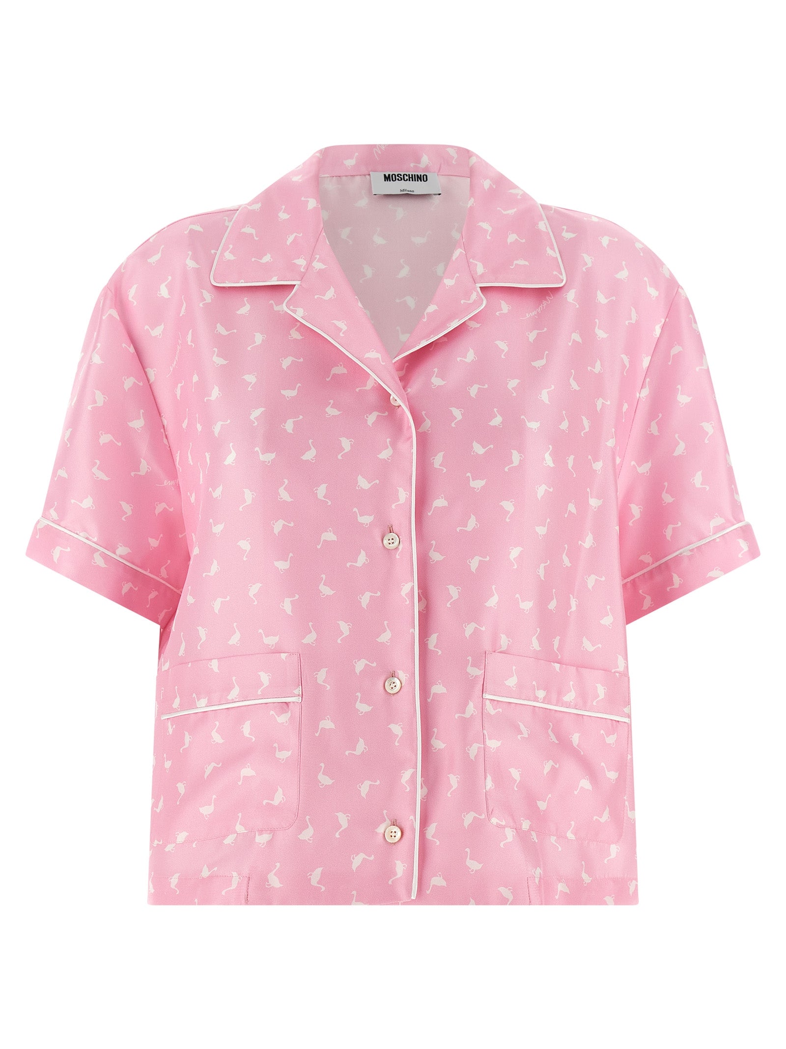Goose-Print Silk Shirt — Pink