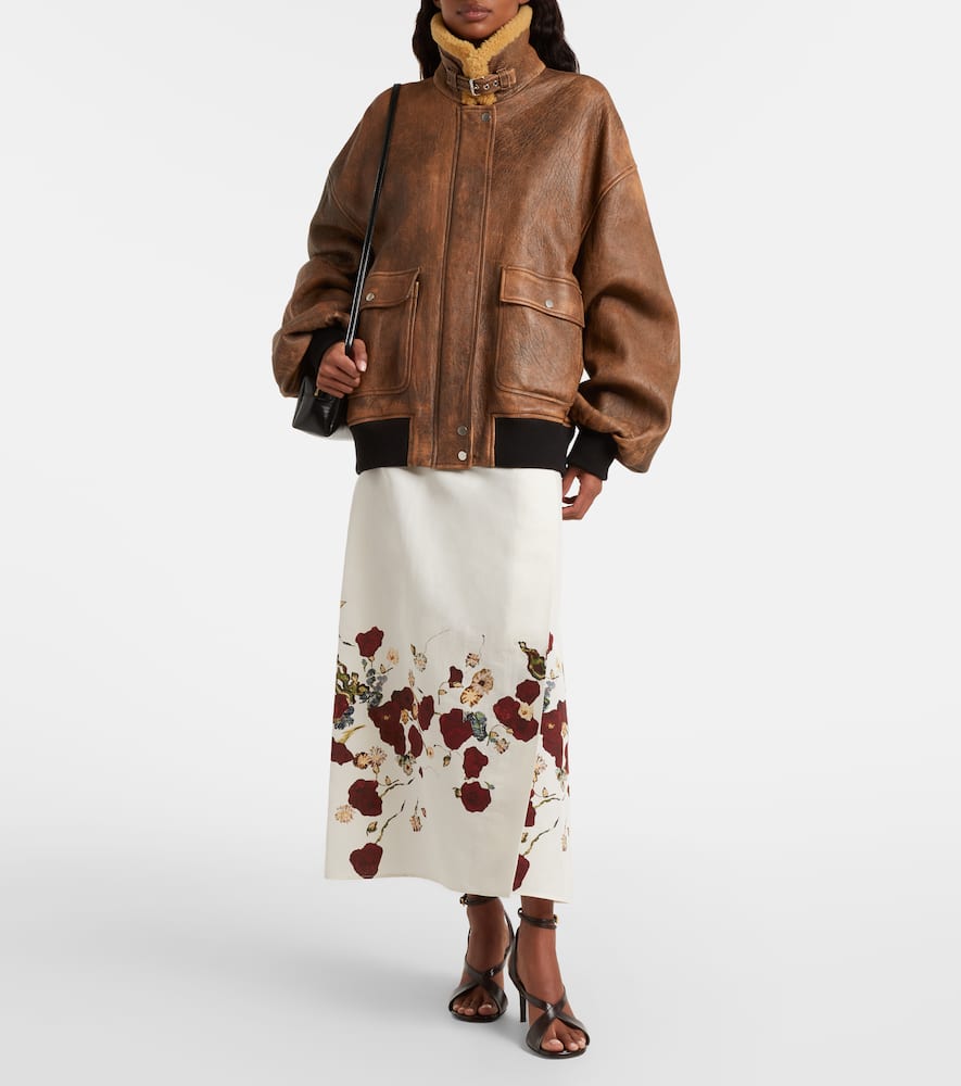 Demi floral silk and cotton midi skirt