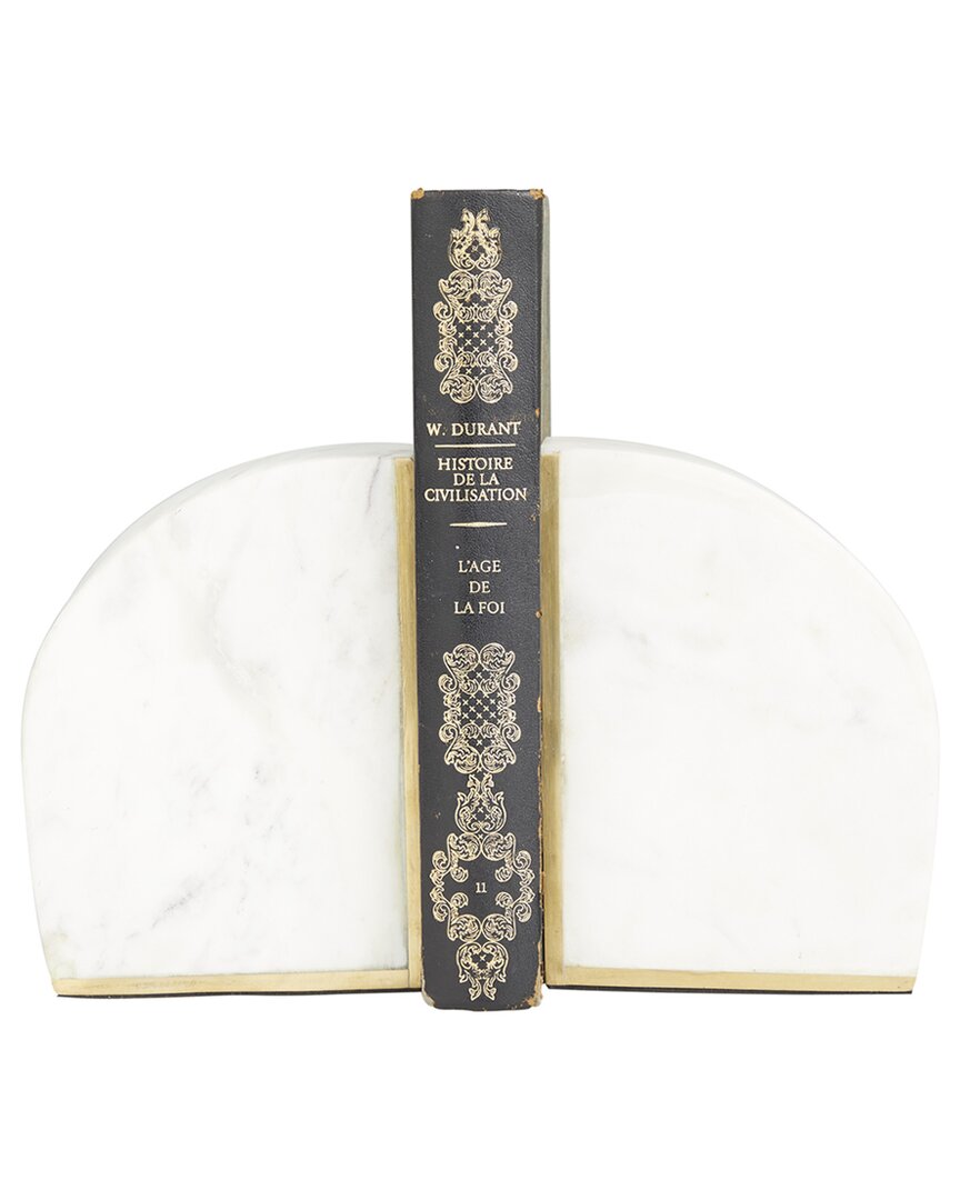 CosmoLiving by Cosmopolitan Set Of 2 Geometric White Marble Bookends With Gold Inlay