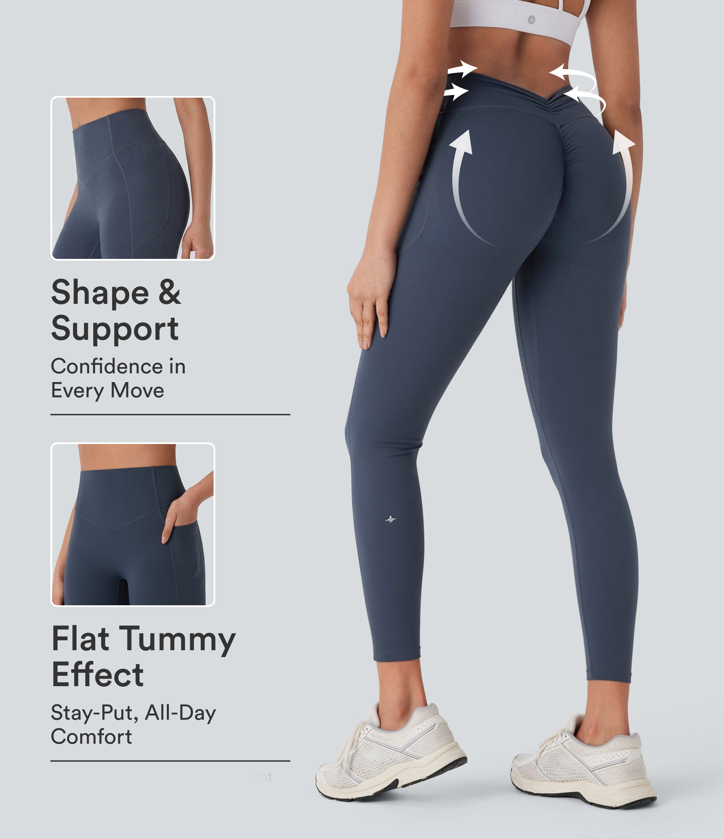 UltraSculpt™ High Waisted Tummy Control Butt Lifting Ruched Pocket Shaping Yoga Leggings  - Carbon